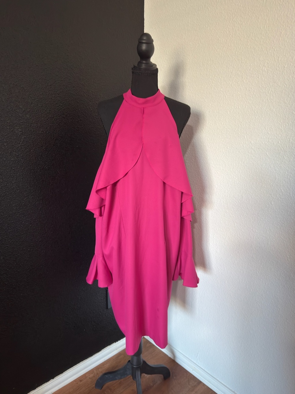 Eloquii Fuchsia Halter Ruffle Midi Dress
